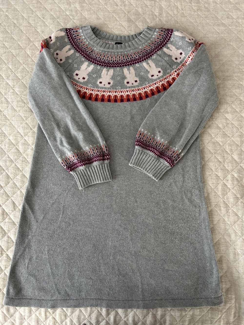 Girl's Knit Sweater Dress with Bunny Fair Isle Yoke